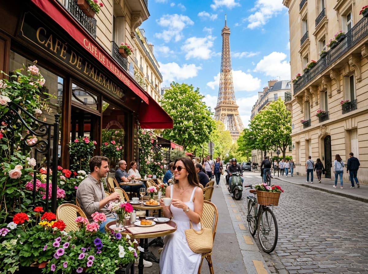 Turismo internacional com vista da Torre Eiffel em Paris